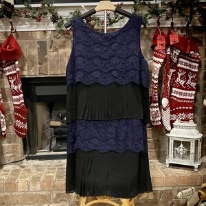New Sz 14 Jessica Simpson Dress, Women's, Blue & Black, Lace & Ruffle